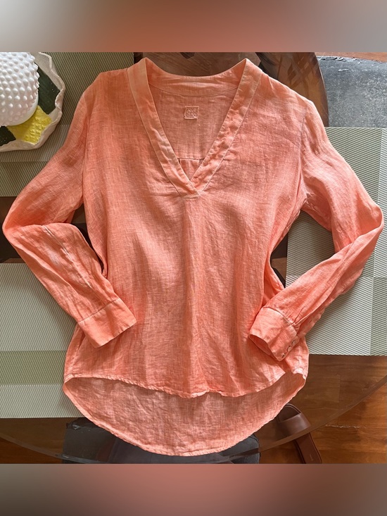 120% Lino Tops - 120% Lino Popover Pure Linen Shirt in Tangerine